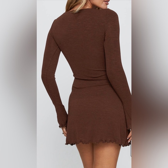 NWT Princess Polly Dejonge Ring Detail Long Sleeve Minidress Brown US 2 - Picture 5 of 9